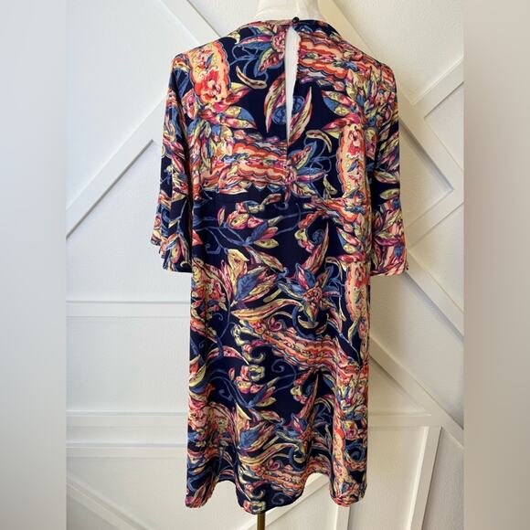 Uncle Frank Floral Keyhole Shift Dress Navy Red Gold Size Medium - Picture 4 of 9